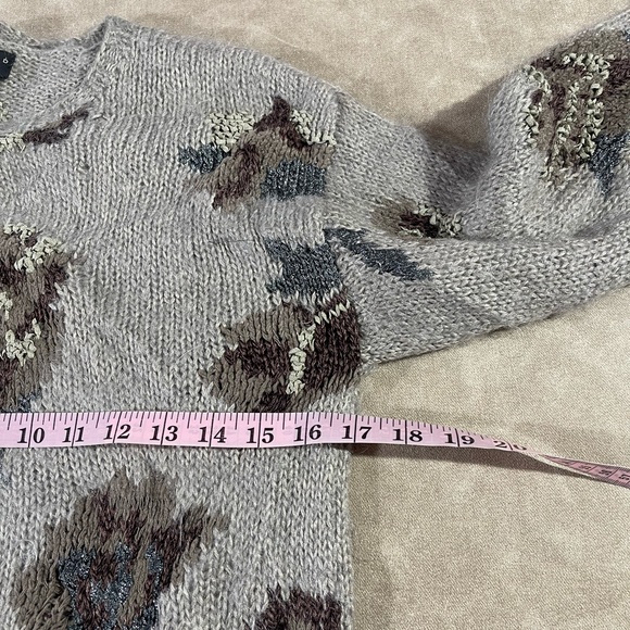 The Limited hand knit floral cropped crew neck chunky sweater wool blend Sz S - Picture 4 of 5